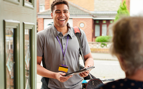 Friendly plumber from Blue8 Gas Services speaking with homeowner after repair. Friendly plumber from Blue8 Gas Services speaking with homeowner after repair.